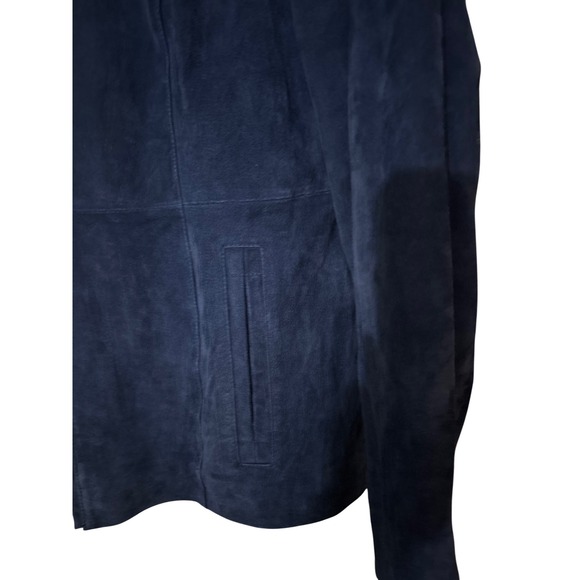 Dennis By Dennis Basso Leather Suede Zip Front Jacket Navy Blue Womens Size M - Picture 4 of 15